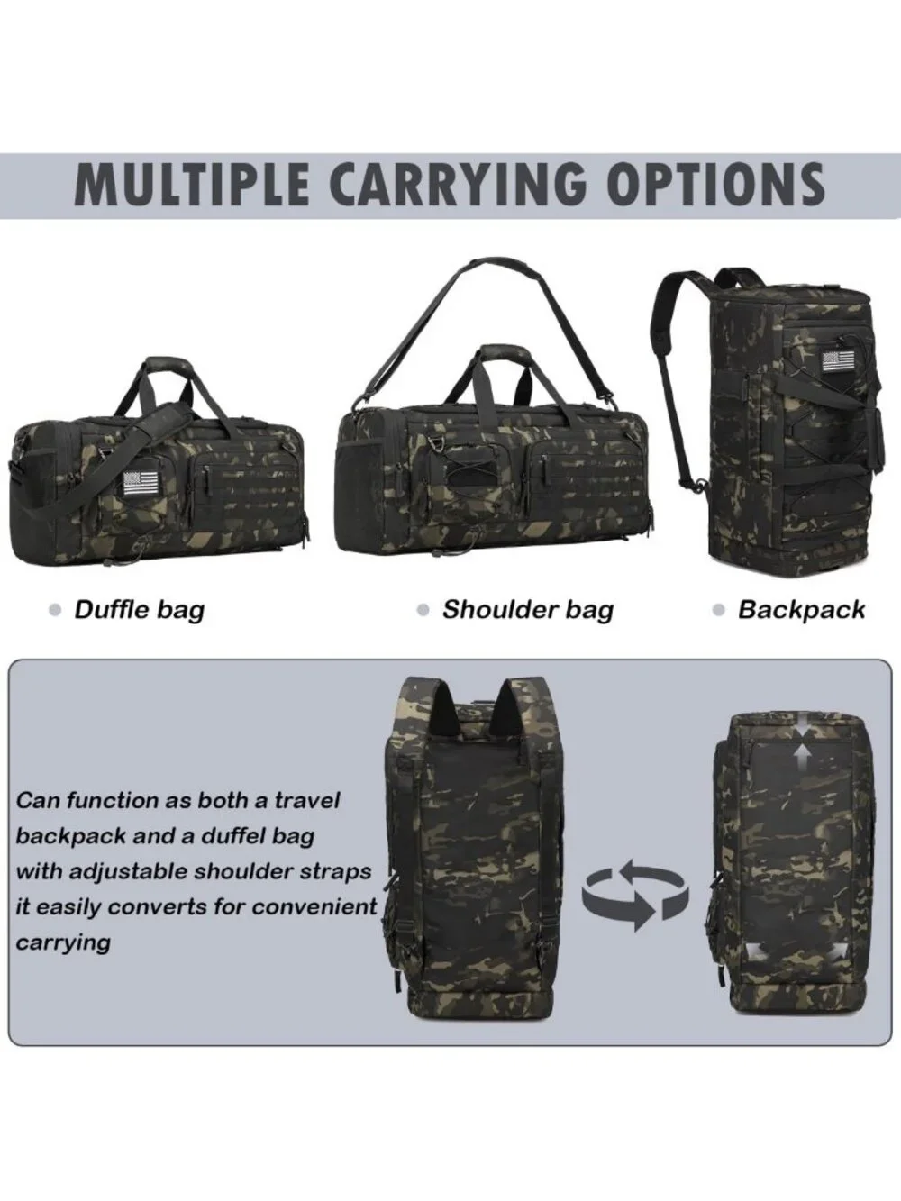 Extra Large 50L Gym Duffle Bag for Travel, Workout & Overnight - Shoe & Laptop